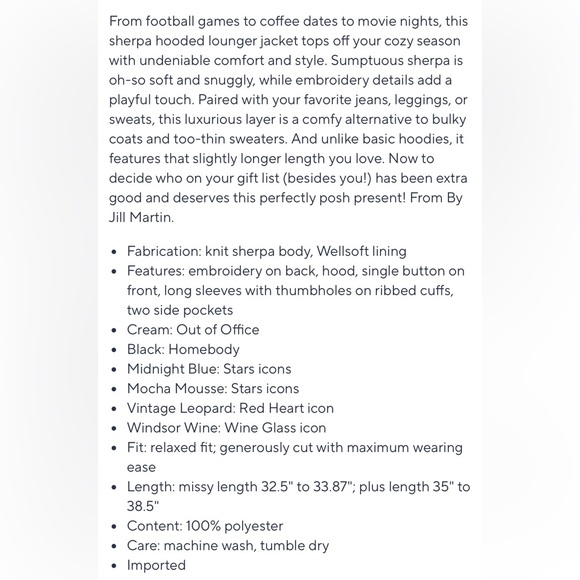 Jill Martin Oversized Sherpa Embroidered Hooded Lounger NWOT - Picture 5 of 8